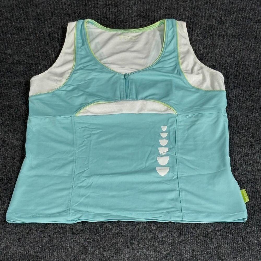 Pure Lime Tank Top Womens Medium Blue 1/4 Zip Built In Bra Athletic Workout